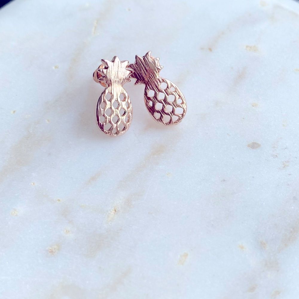 Rose Gold Pineapple Earrings Jewelry Stud Post Women Accessory Boho Summer NWT